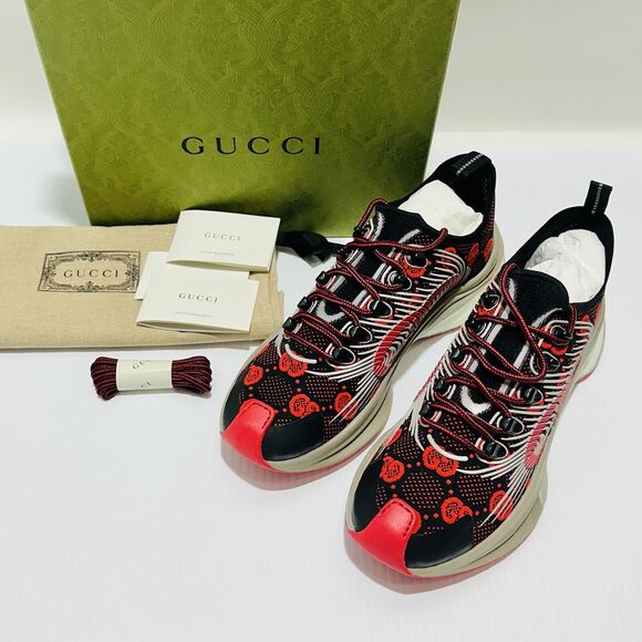 Gucci Run Knit Sneaker Size 9.5/ US 10 Black Red GG Interlocking NIB $920 - Picture 4 of 15